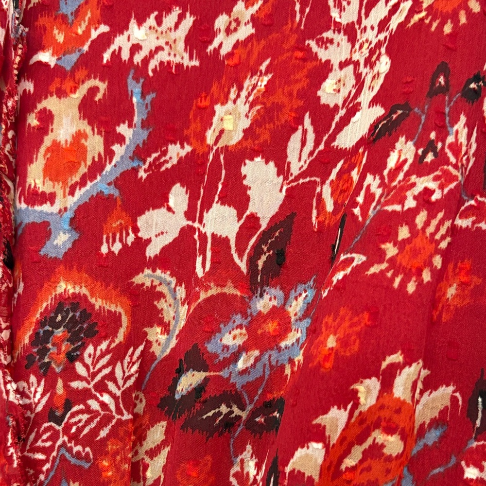LOFT Red Floral Long Sleeve Midi Dress - Picture 7 of 7